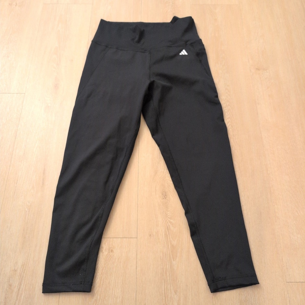 Adidas Womens XL Black Tight Fit High Waisted Athletic Leggings Side Pocket Gym